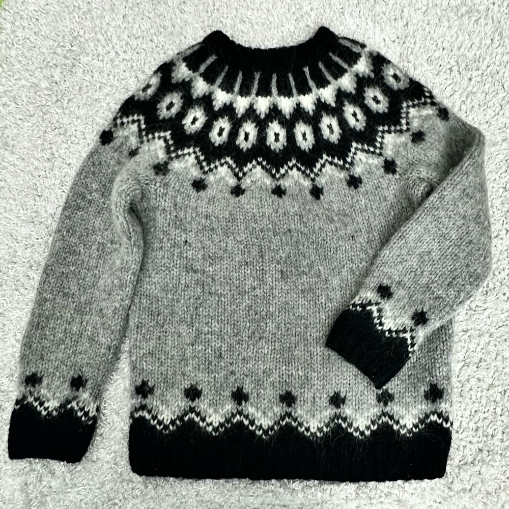 Handknit Gray and Black Icelandic Yoke Sweater